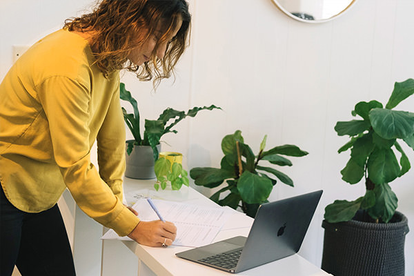 Woman editing a strategy document