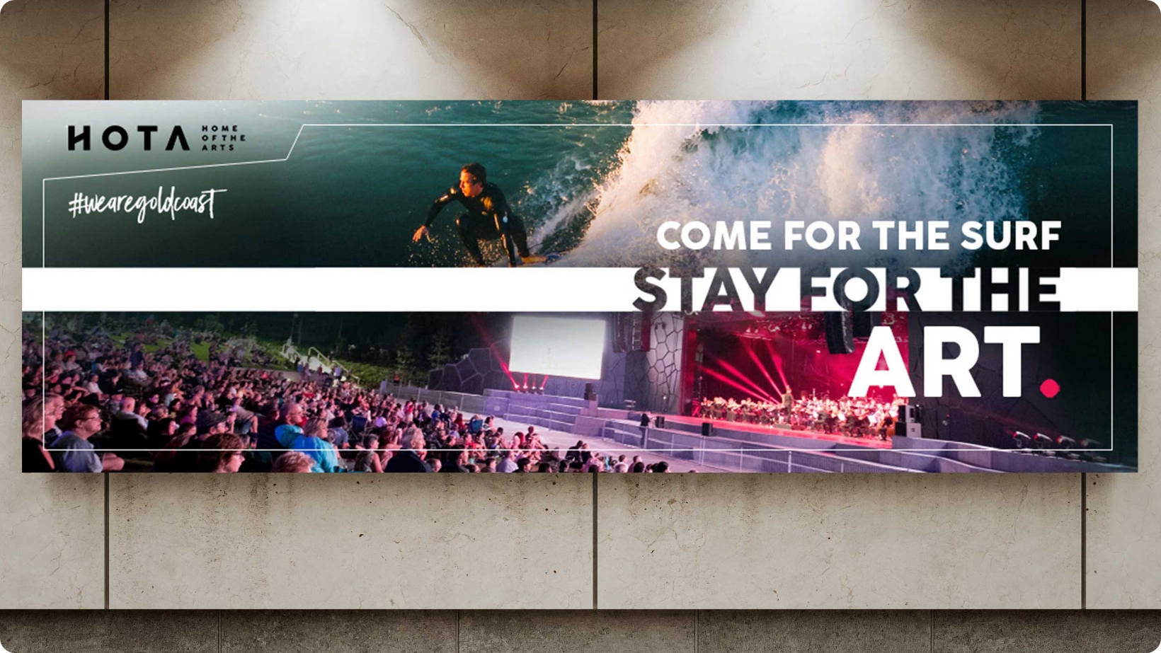 HOTA billboard design on concrete wall
