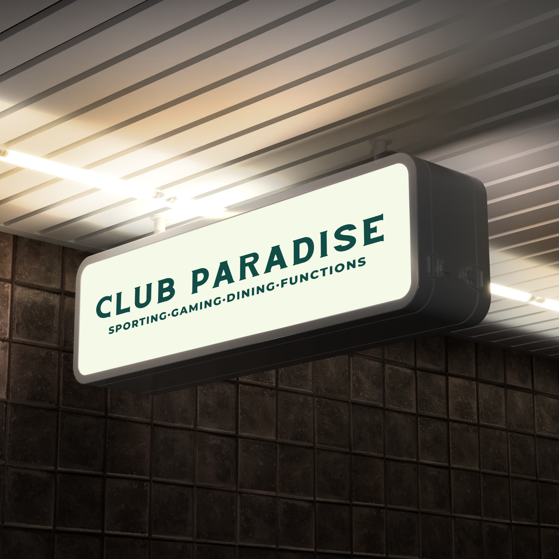 close up view of sign at from of venue featuring club paradise logo